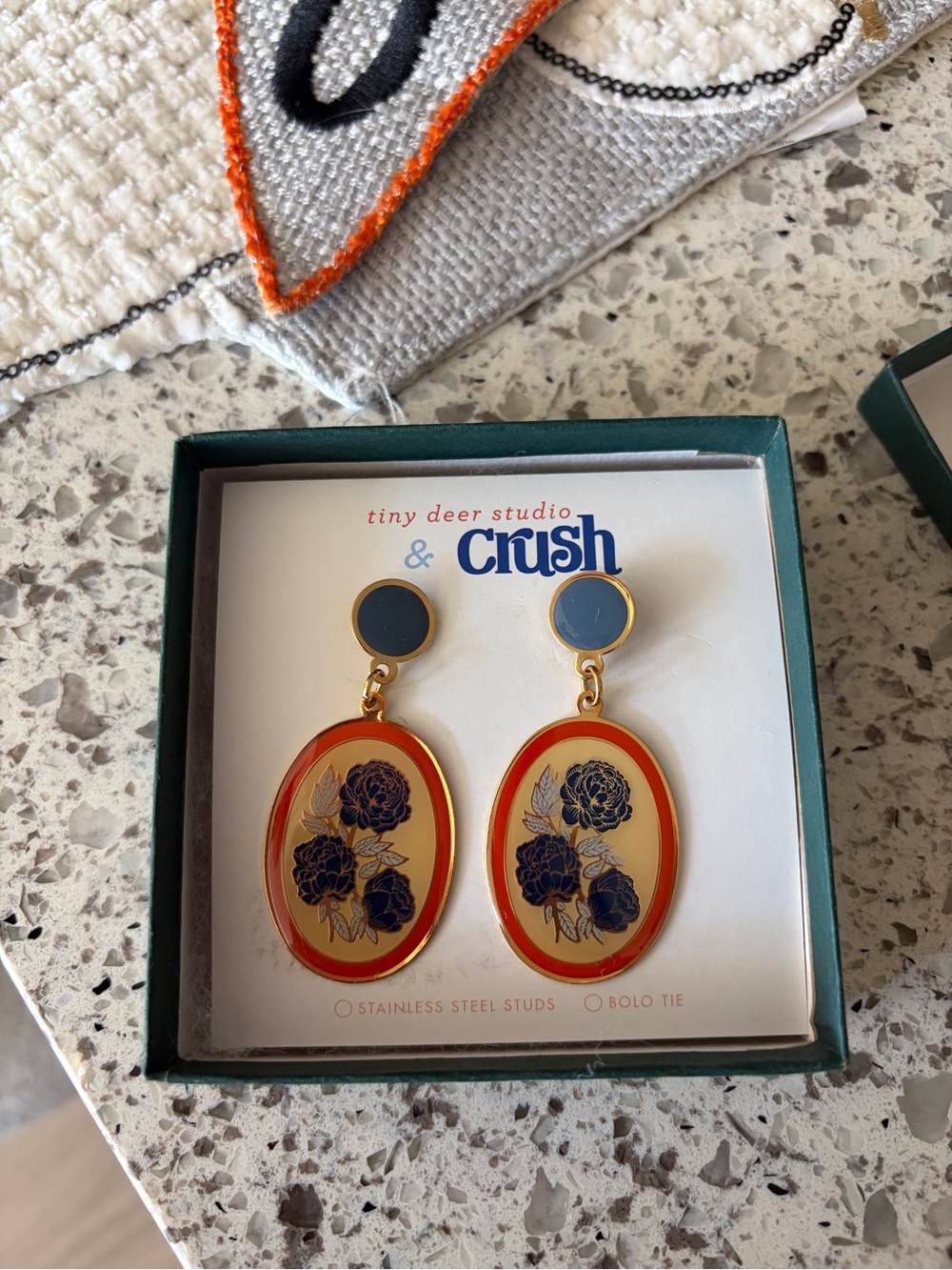 Tiny Deer Studio & Crush Blue and Orange Floral Drop Earrings